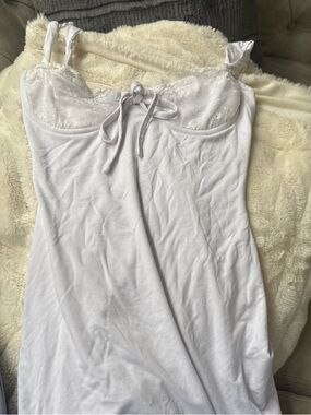 White Lace-Trim Slip Dress with Front Tie